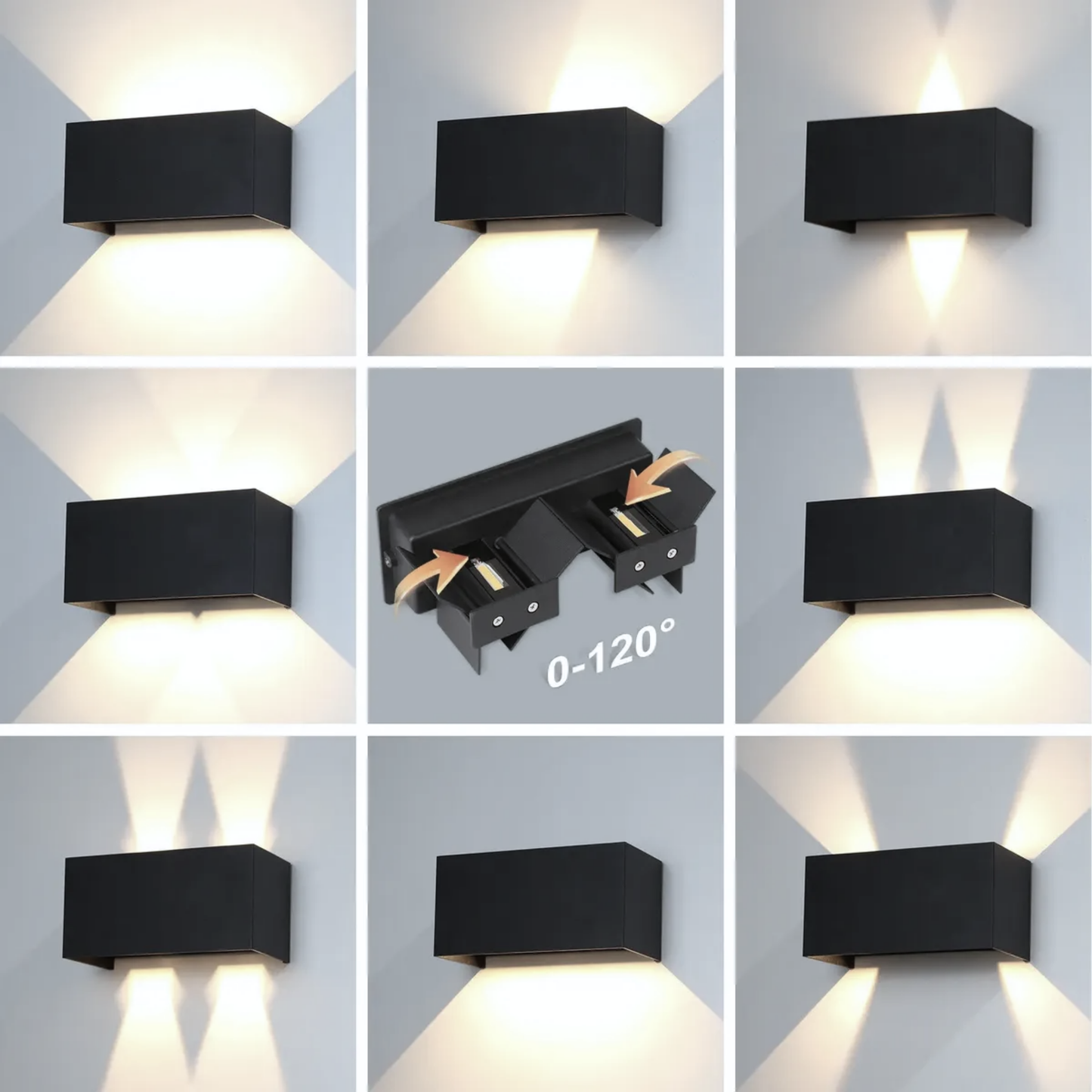 Aplique Led Cuadrado Negro Luz Dirigible 4X3W IP65 Luz Calida 3000K