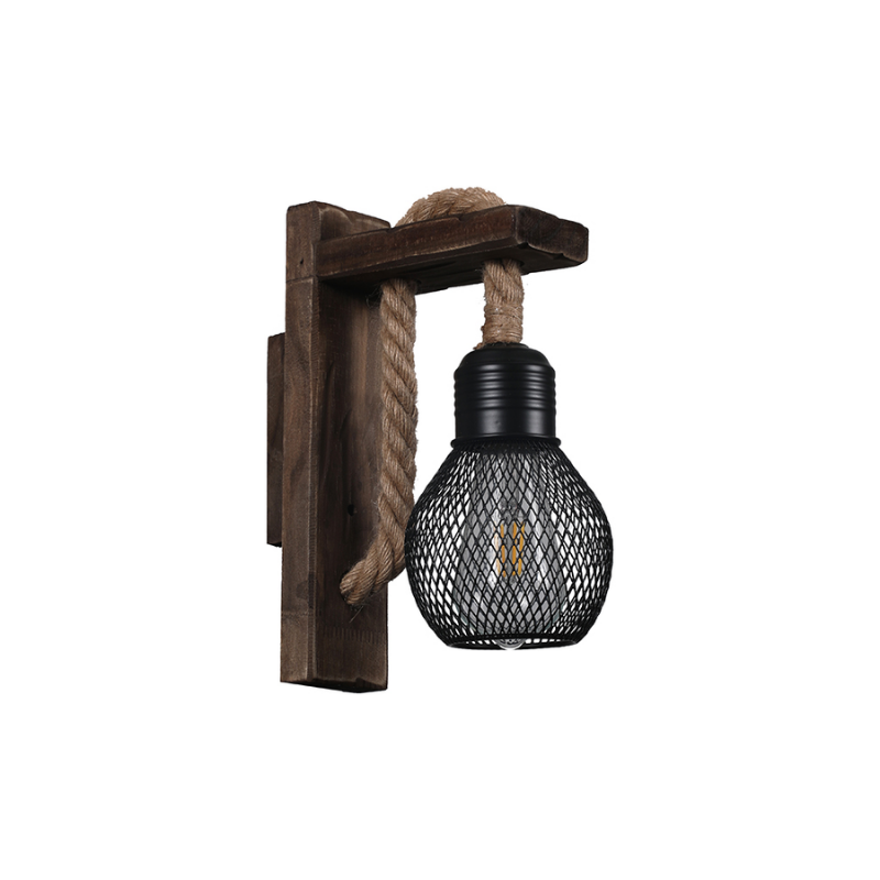 Aplique Negro Madera Mdf Porta E27 Simple Modelo Teca