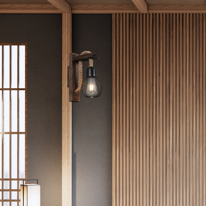 Aplique Negro Madera Mdf Porta E27 Simple Modelo Teca