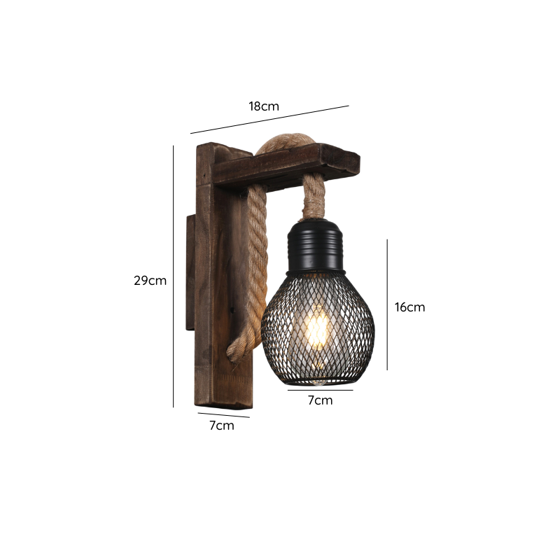 Aplique Negro Madera Mdf Porta E27 Simple Modelo Teca