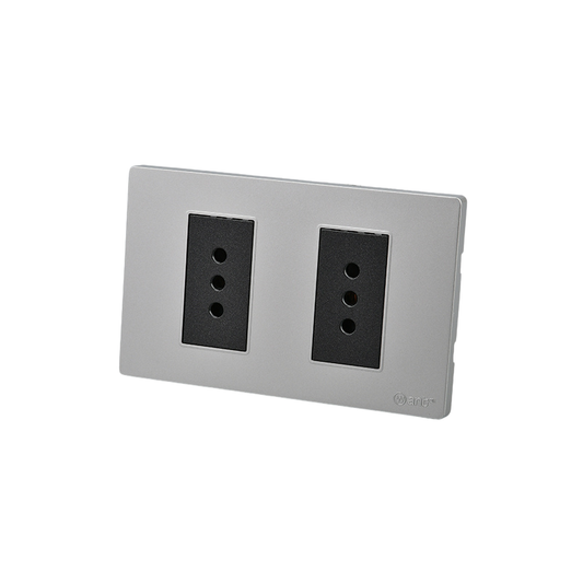 Tomacorriente Doble Puenteado Armado 10A Plateado/Negro SEC