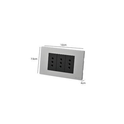 Tomacorriente Triple Puenteado Armado 10A Plateado/Negro SEC