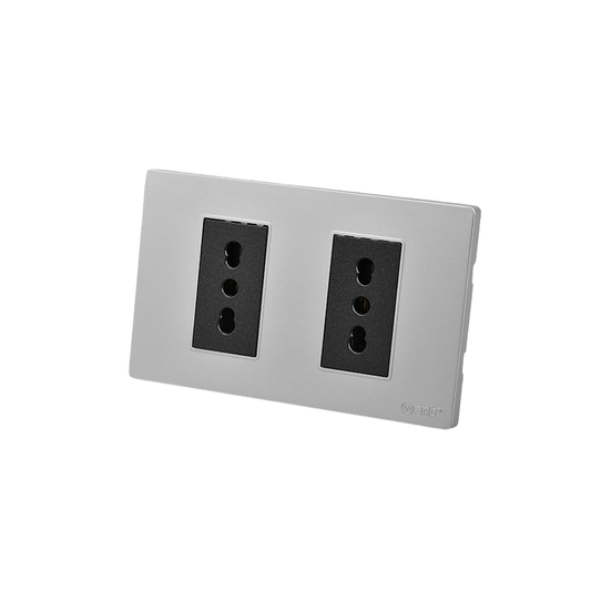 Tomacorriente Doble Puenteado Armado 16A Plateado/Negro SEC