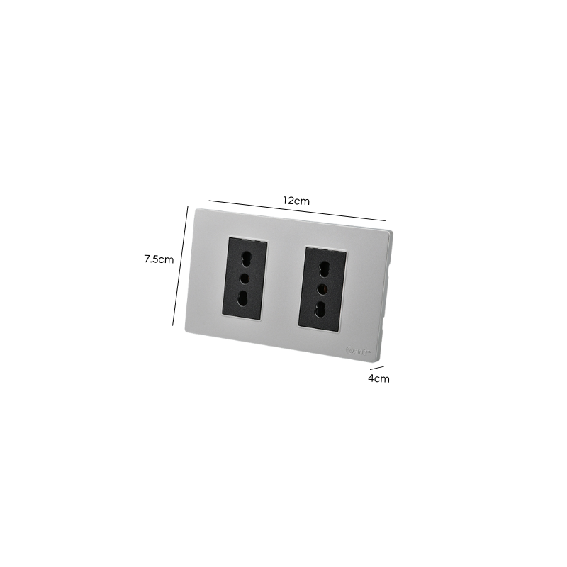Tomacorriente Doble Puenteado Armado 16A Plateado/Negro SEC