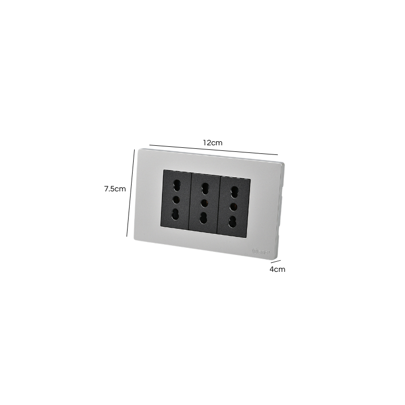 Tomacorriente Triple Puenteado Armado 16A Plateado/Negro SEC