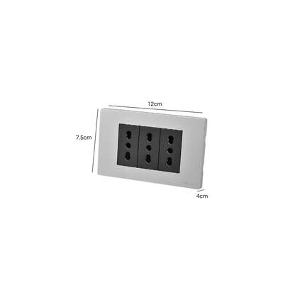 Tomacorriente Triple Puenteado Armado 16A Plateado/Negro SEC