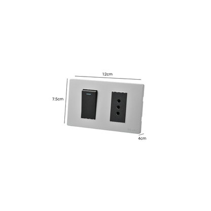 Interruptor Puenteado Armado 9/12 16A + Tomacorriente 10A Plateado/Negro  SEC