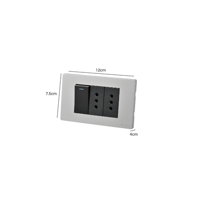 Interruptor Puenteado Armado 9/12 16A + 2 Tomacorrientes 10A Plateado/Negro SEC
