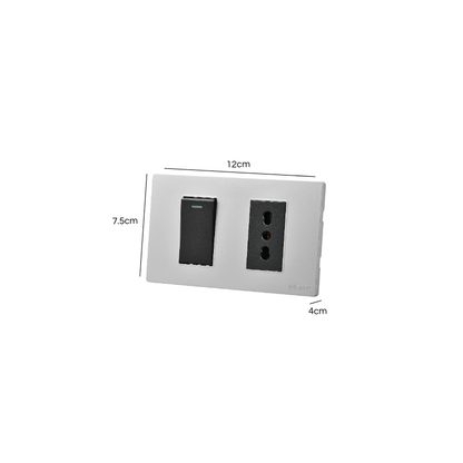 Interruptor Puenteado Armado 9/12 16A + Tomacorriente 16A Plateado/Negro SEC