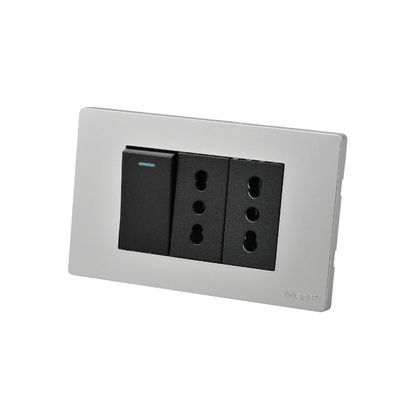 Interruptor Puenteado Armado 9/12 16A + 2 Tomacorrientes 16A Plateado/Negro SEC
