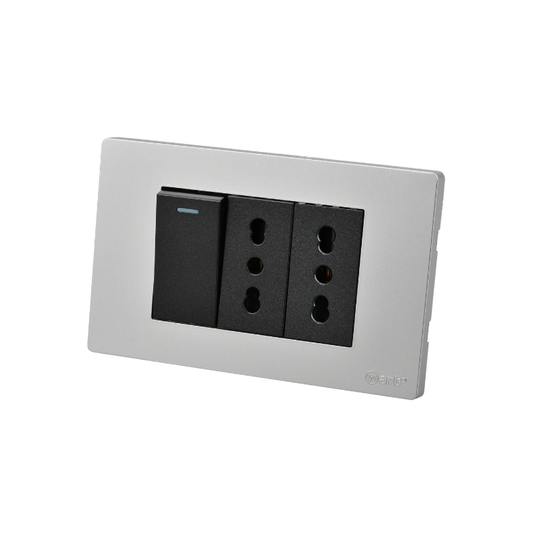 Interruptor Puenteado Armado 9/12 16A + 2 Tomacorrientes 16A Plateado/Negro SEC