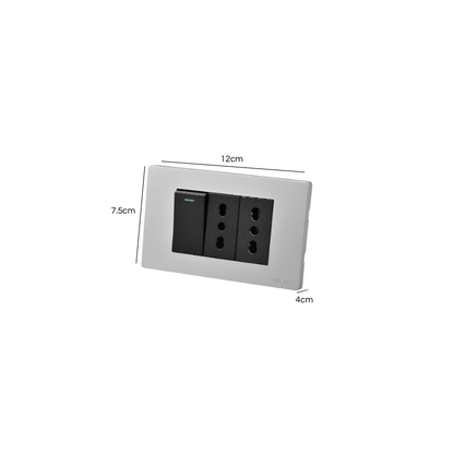 Interruptor Puenteado Armado 9/12 16A + 2 Tomacorrientes 16A Plateado/Negro SEC