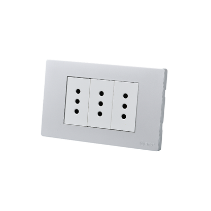 Tomacorriente Triple Puenteado Armado 10A Plateado SEC