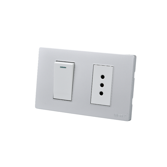 Interruptor Puenteado Armado 9/12 16A + Tomacorriente 10A Plateado SEC