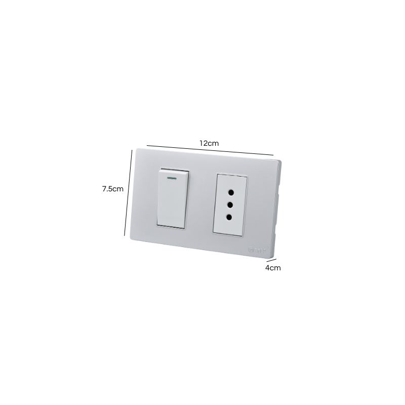 Interruptor Puenteado Armado 9/12 16A + Tomacorriente 10A Plateado SEC