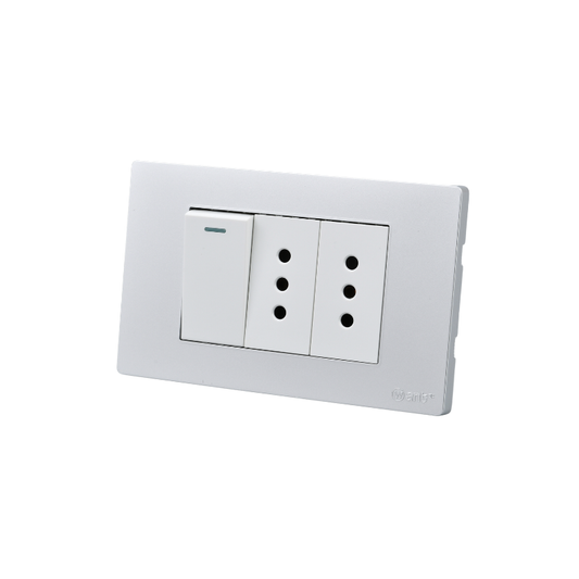 Interruptor Puenteado Armado 9/12 16A + 2 Tomacorrientes 10A Plateado SEC