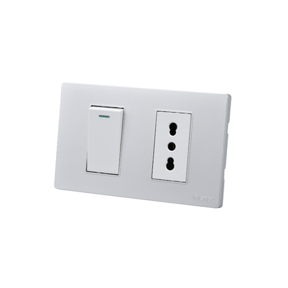 Interruptor Puenteado Armado 9/12 16A + Tomacorriente 16A Plateado SEC
