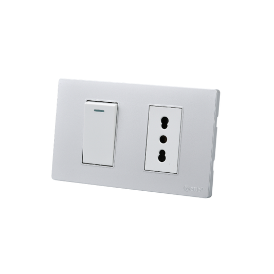 Interruptor Puenteado Armado 9/12 16A + Tomacorriente 16A Plateado SEC