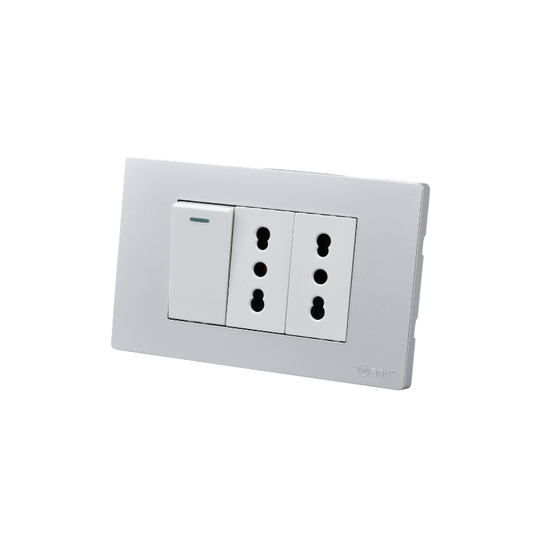 Interruptor Puenteado Armado 9/12 16A + 2 Tomacorrientes 16A Plateado SEC