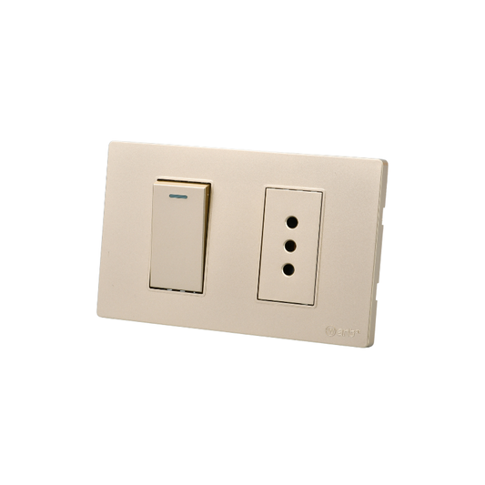 Interruptor Puenteado Armado 9/12 16A + Tomacorriente 10A Dorado SEC