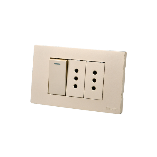 Interruptor Puenteado Armado 9/12 16A + 2 Tomacorrientes 10A Dorado  SEC
