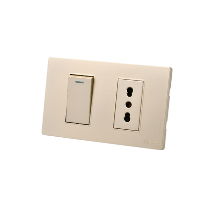 Interruptor Puenteado Armado 9/12 16A + Tomacorriente 16A Dorado SEC