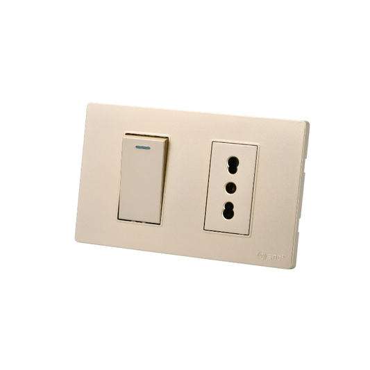 Interruptor Puenteado Armado 9/12 16A + Tomacorriente 16A Dorado SEC