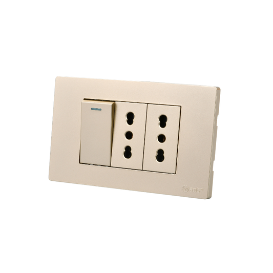 Interruptor Puenteado Armado 9/12 16A + 2 Tomacorrientes 16A Dorado SEC