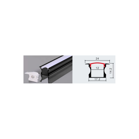 Perfil 2 metros 1714 Embutido Alto Color Negro 0.6mm Pack 10 unidades