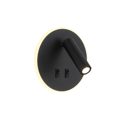 Aplique Led Dirigible Redondo Negro Luz Calida 3W+8W