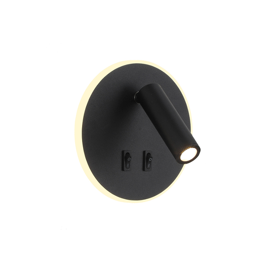 Aplique Led Dirigible Redondo Negro Luz Calida 3W+8W