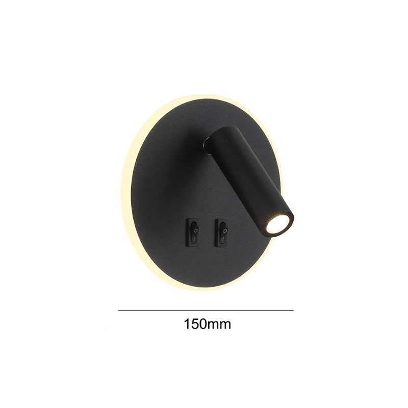 Aplique Led Dirigible Redondo Negro Luz Calida 3W+8W