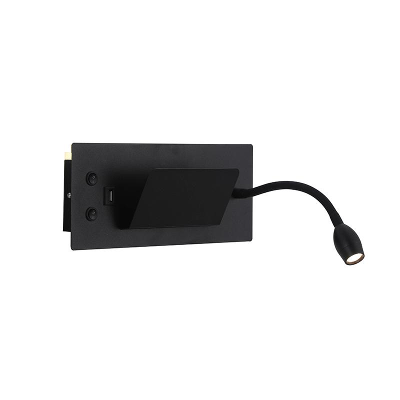 Aplique Led Dirigible Cuadrado Negro Luz Calida 3W+5W USB
