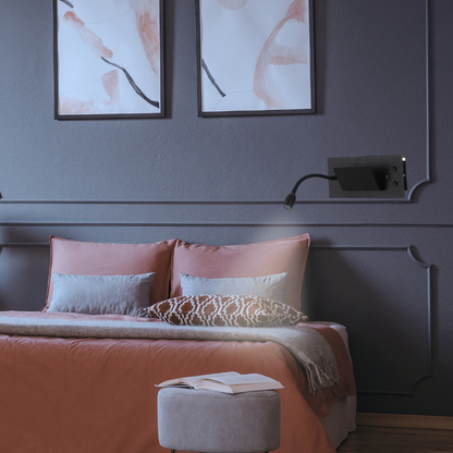 Aplique Led Dirigible Cuadrado Negro Luz Calida 3W+5W USB