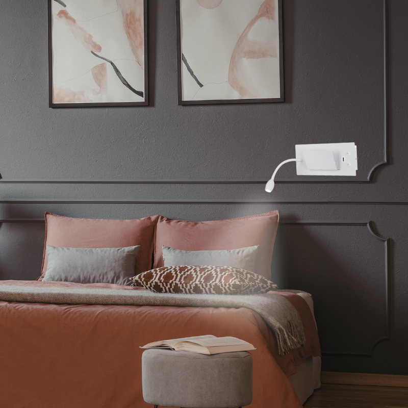 Aplique Led Dirigible Cuadrado Blanco Luz Calida 3W+5W USB