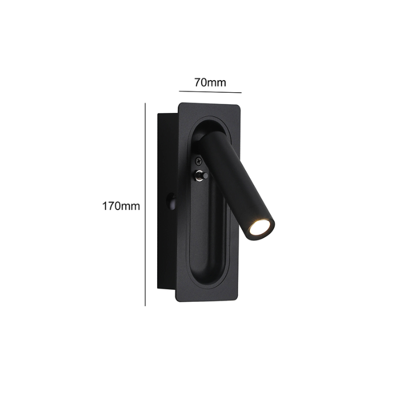 Aplique Led Dirigible Rectangular Negro Luz Calida 3W