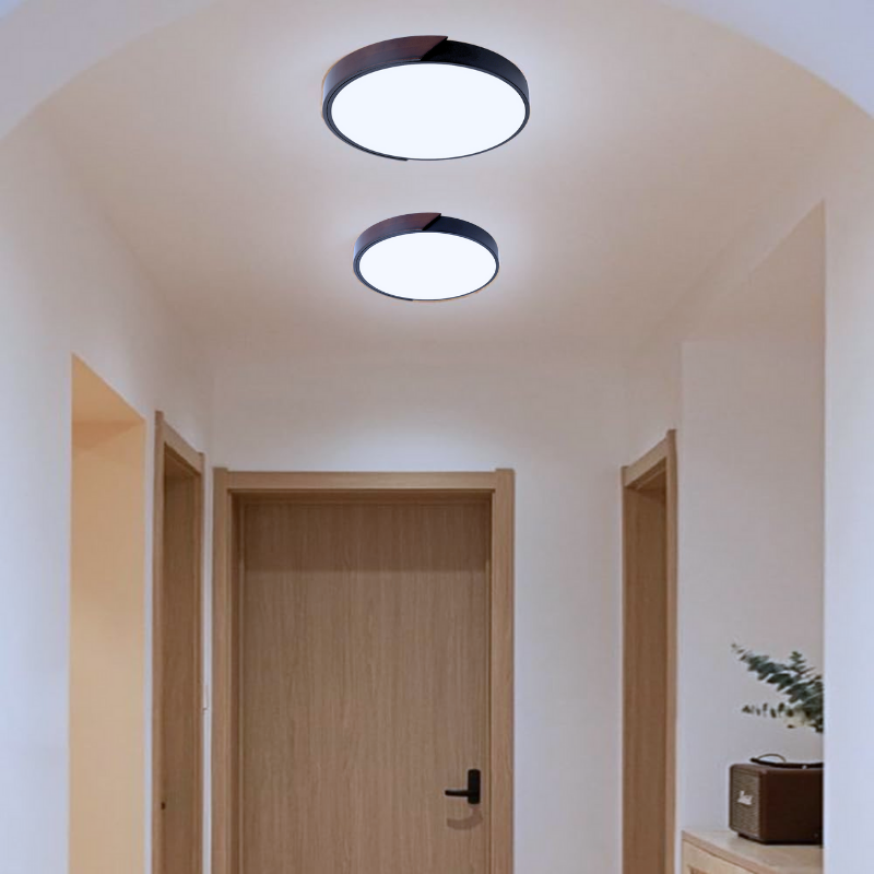 Lámpara Led Modelo Hinata C/Control Redonda Sobrepuesta 48w 50cm Mdf Negra 3000-4000-6000k