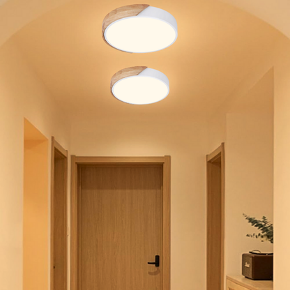 Lámpara Led Modelo Hinata C/Control Redonda Sobrepuesta 24w 30cm Mdf Blanca 3000-4000-6000k