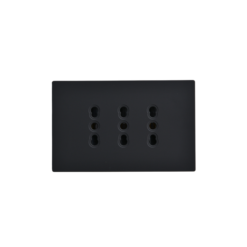 Tomacorriente Triple Puenteado 10/16A Negro Plano SEC