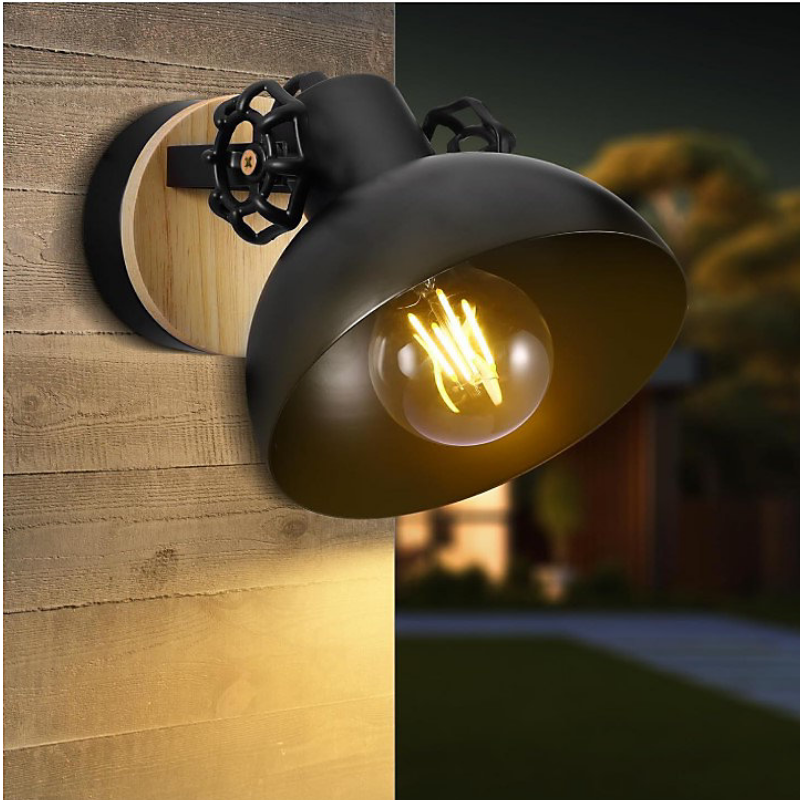 Aplique Negro Madera Dirigible E27 Simple Modelo Marine