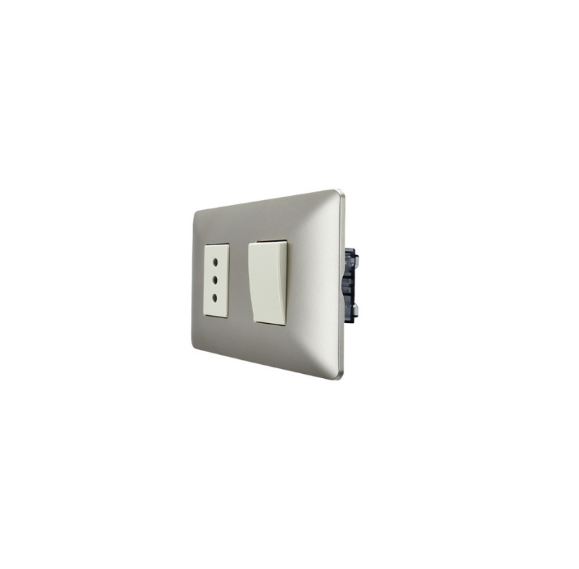 Interruptor Simple 9/12 con Enchufe Simple Champagne 10A 250V SEC