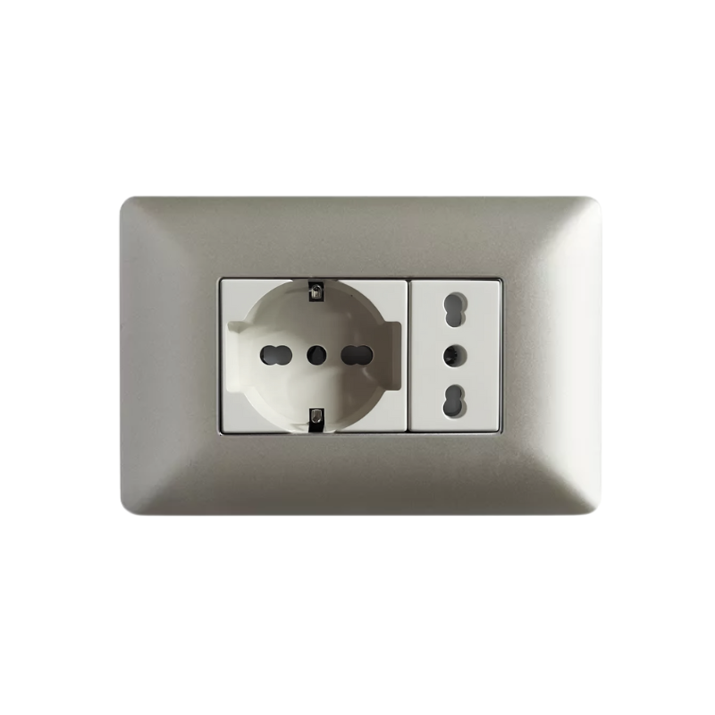 Enchufe Schuko 16A + Enchufe Simple Bipaso 10/16A Champagne