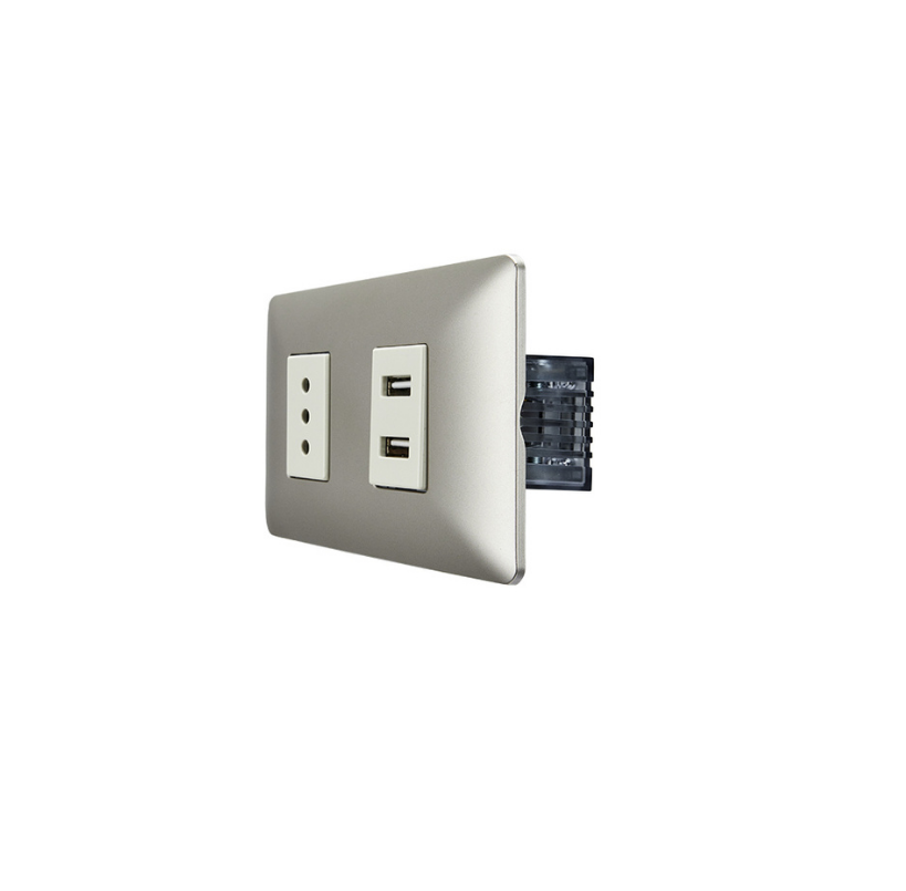 Tomarcorriente Simple 10A 250V + Toma USB Champagne