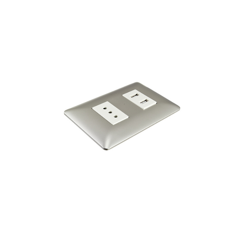 Tomarcorriente Simple 10A 250V + Toma USB Champagne