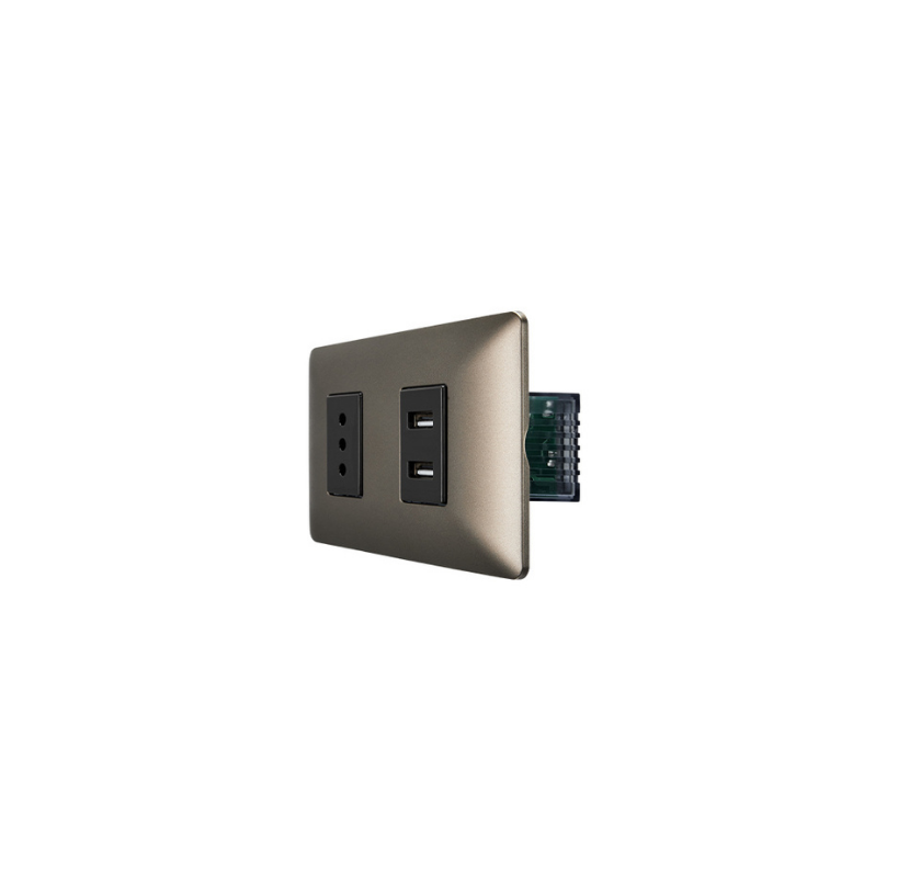 Tomarcorriente Simple 10A 250V + Toma USB Café