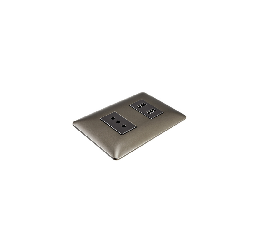 Tomarcorriente Simple 10A 250V + Toma USB Café