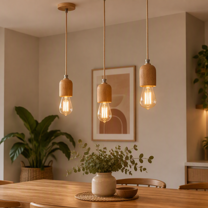 Soquete Madera Colgante E27 Diseño Bulbo