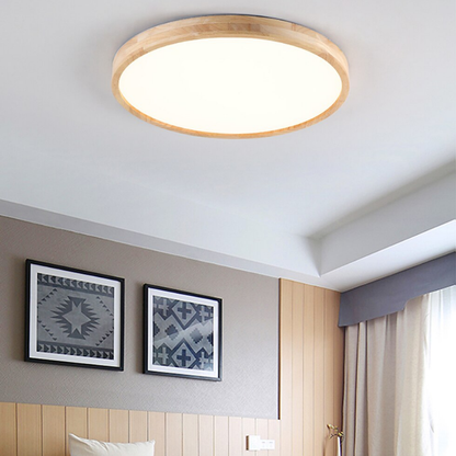 Lampara Redonda Sobrepuesta Madera Clara con control 30cm 24w+24W