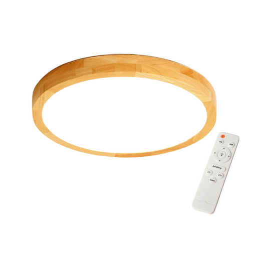 Lampara Redonda Sobrepuesta Madera Clara con control 30cm 24w+24W