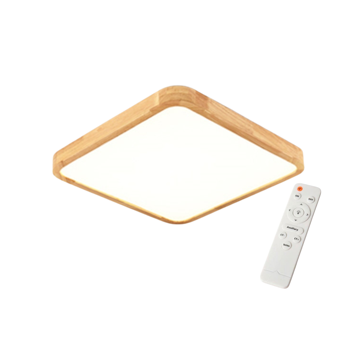 Lampara Cuadrada Sobrepuesta Madera Clara con control 40cm 36+36W